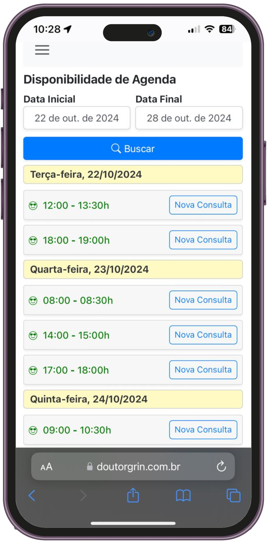 Disponibilidade Agenda