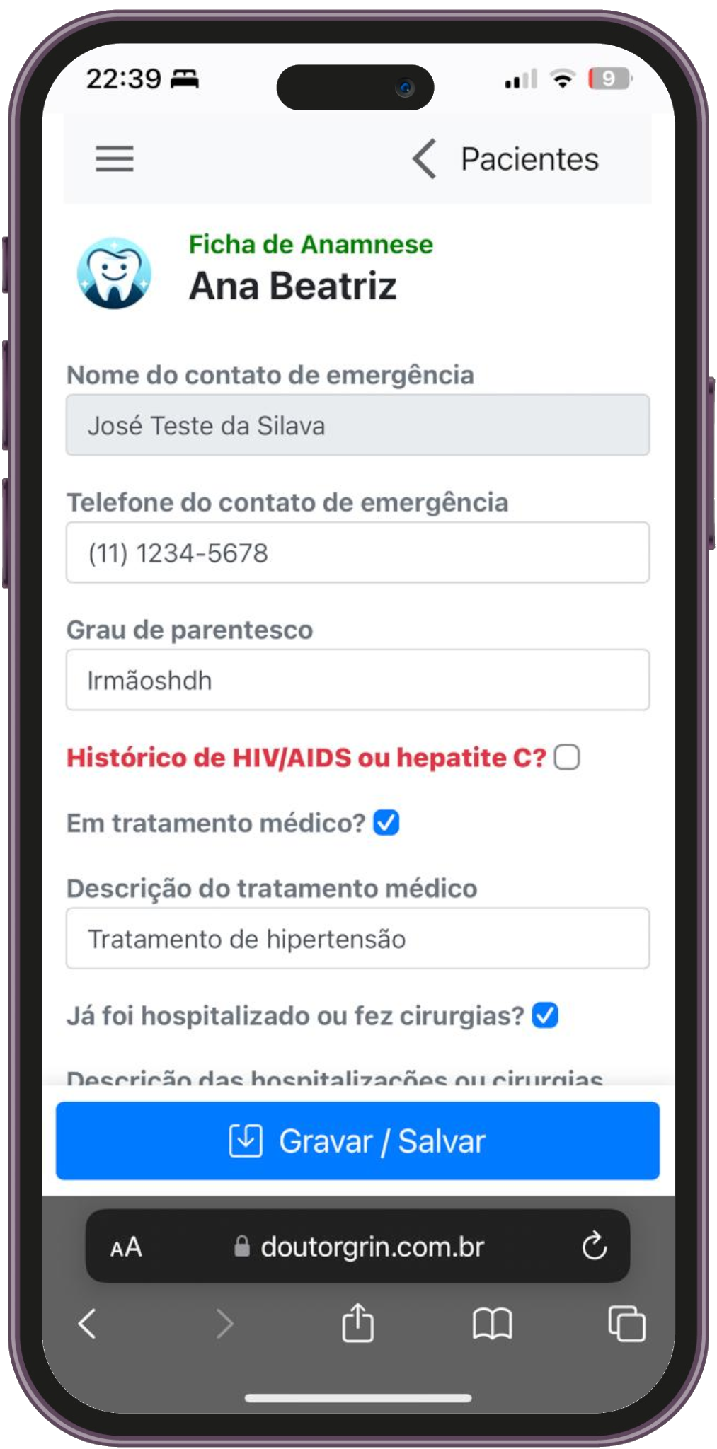 Ficha Anamnese Mobile